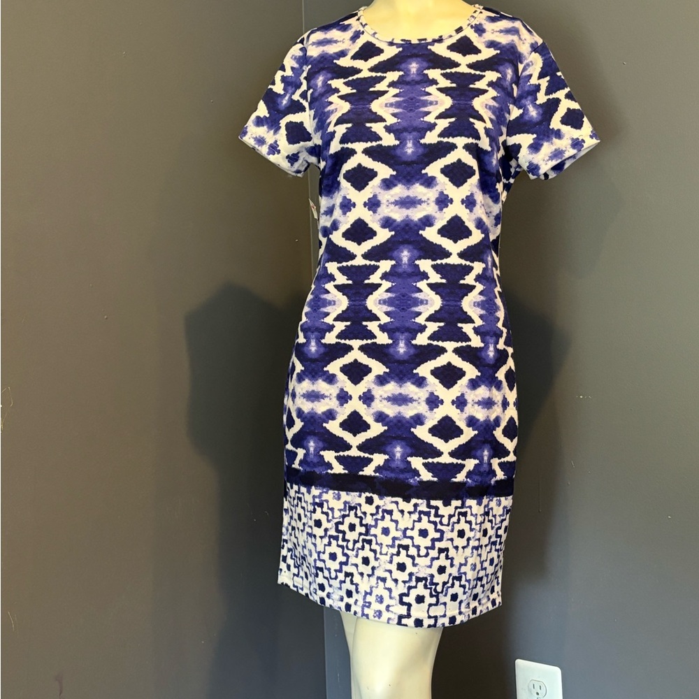 Just Love Blue and White Raglan Sleeve Sheath Dress